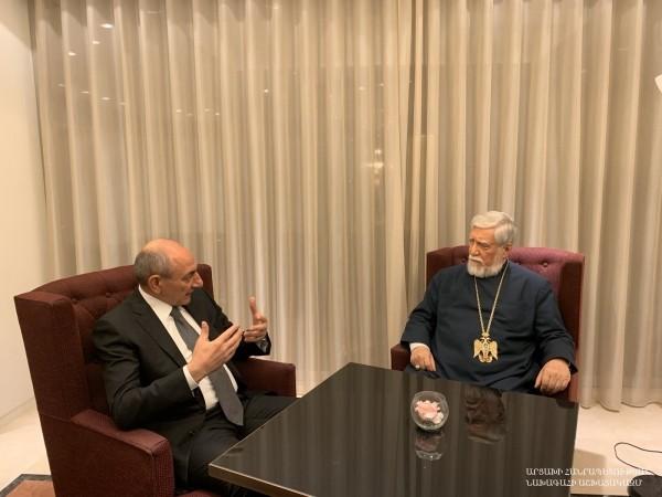 Artsakh President, Catholicos Aram I Meet in Brussels