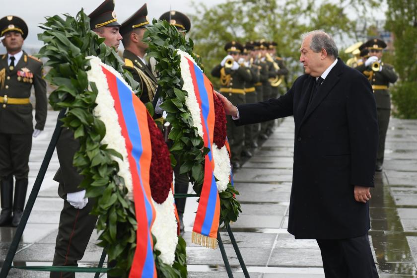 Armenian President Pays Respects at Tzitzernakaberd Genocide Memorial