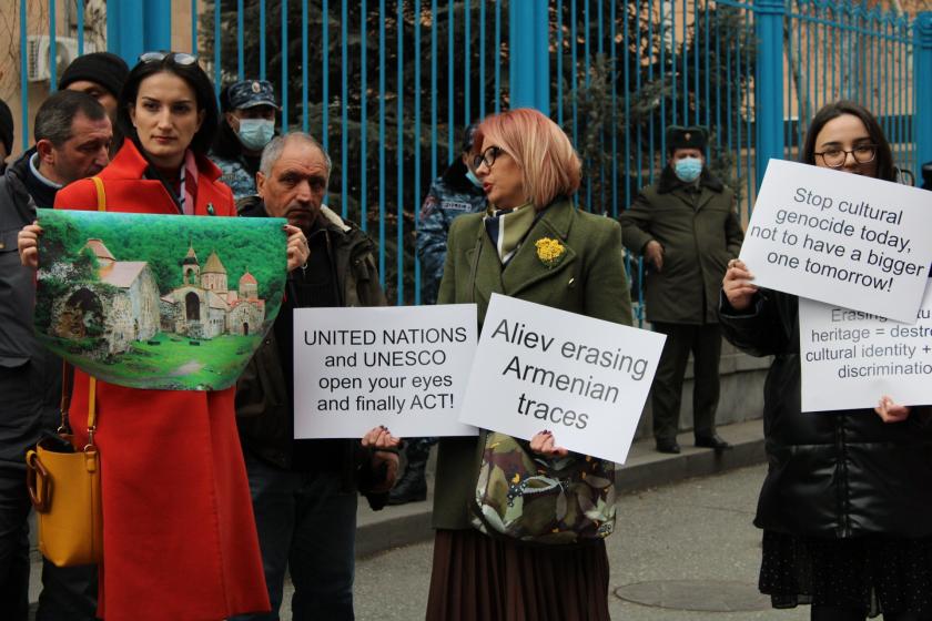 Yerevan Demonstrators Protest Baku's Policy to Erase Armenia Culture in Artsakh