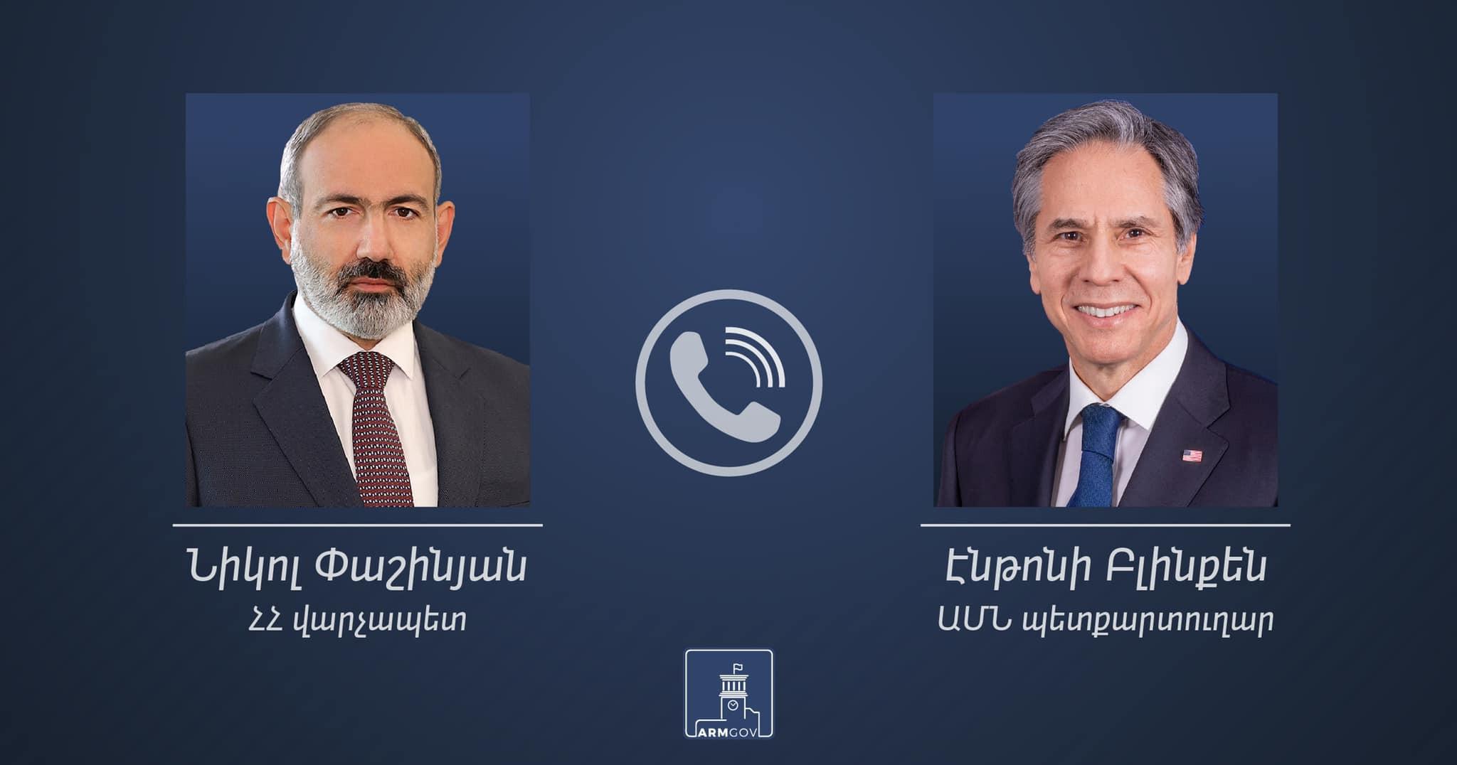 Премьер-министр Пашинян провел телефонный разговор с госсекретарем США Энтони Блинкеном