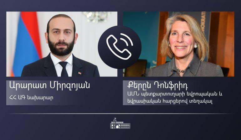Телефонный разговор Арарата Мирзояна с заместителем госсекретаря США по европейским и евразийским вопросам Карен Донфрид